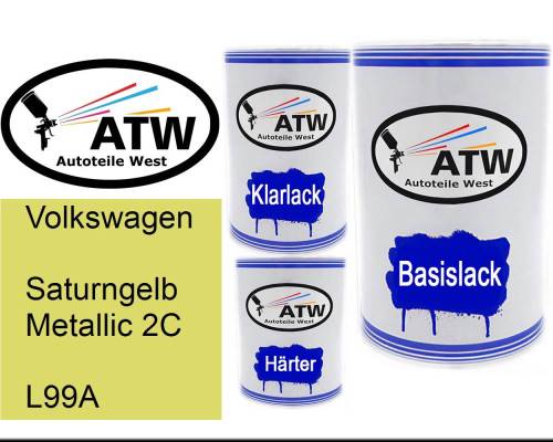 Volkswagen, Saturngelb Metallic 2C, L99A: 500ml Lackdose + 500ml Klarlack + 250ml Härter - Set, von ATW Autoteile West.